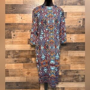 Liz Claiborne Women's Colorful Paisley Dress 3/4 Sleeve Size 12 AB 774